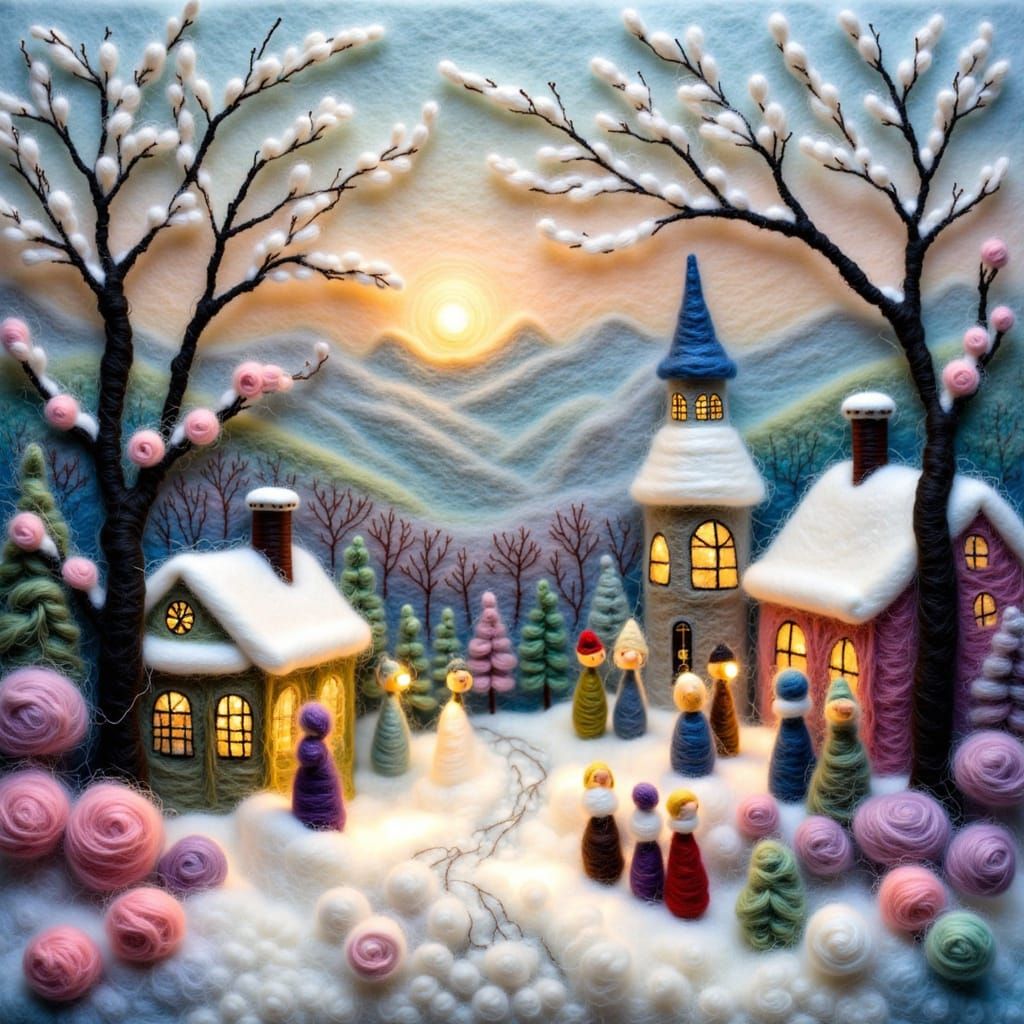 Frosted Quebec City in Felted Wool Art Style