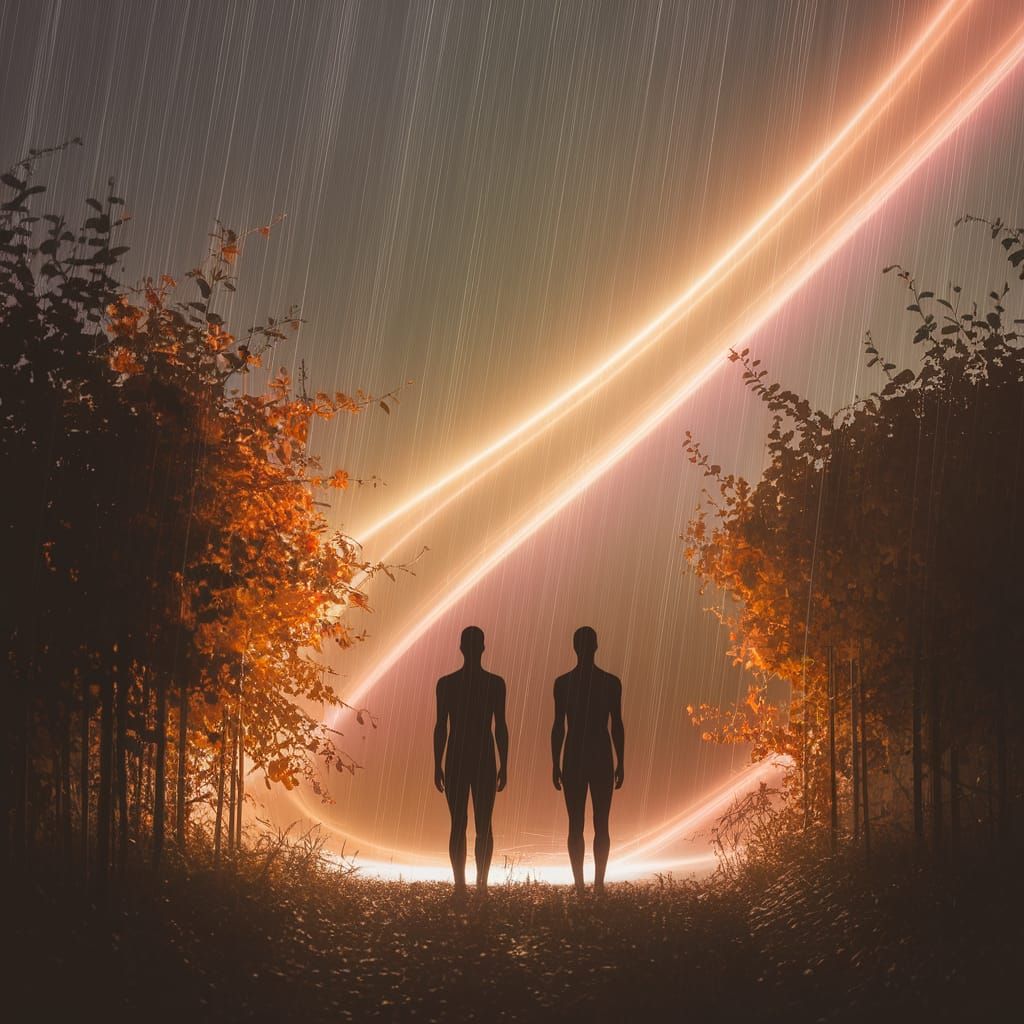 Golden Rain Silhouettes with Ethereal Light Band