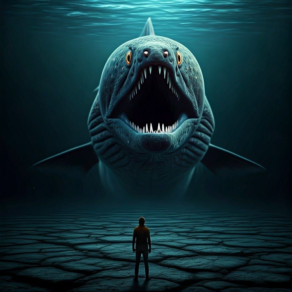 Gargantuan Moray Eel in Nightmarish, Photorealistic Style