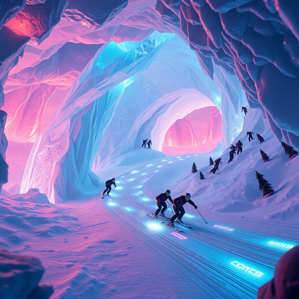Ethereal Ice Ski Resort Unveiled by Glowing Holograms