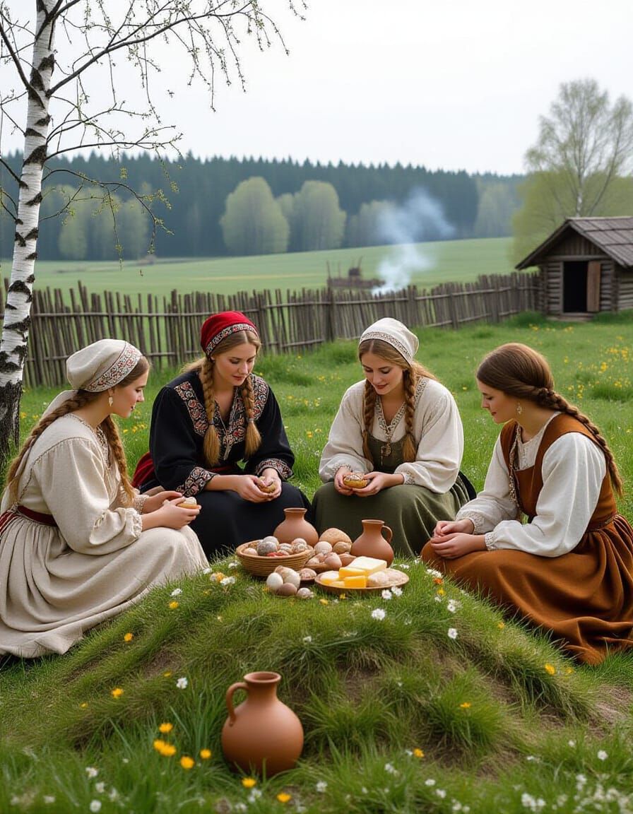 Slavic Radunica Feast in Early Spring Countryside
