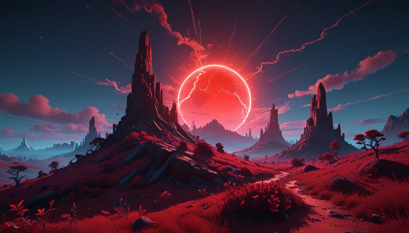 Electric Crimson Synthwave Abstraction in Fractal Style