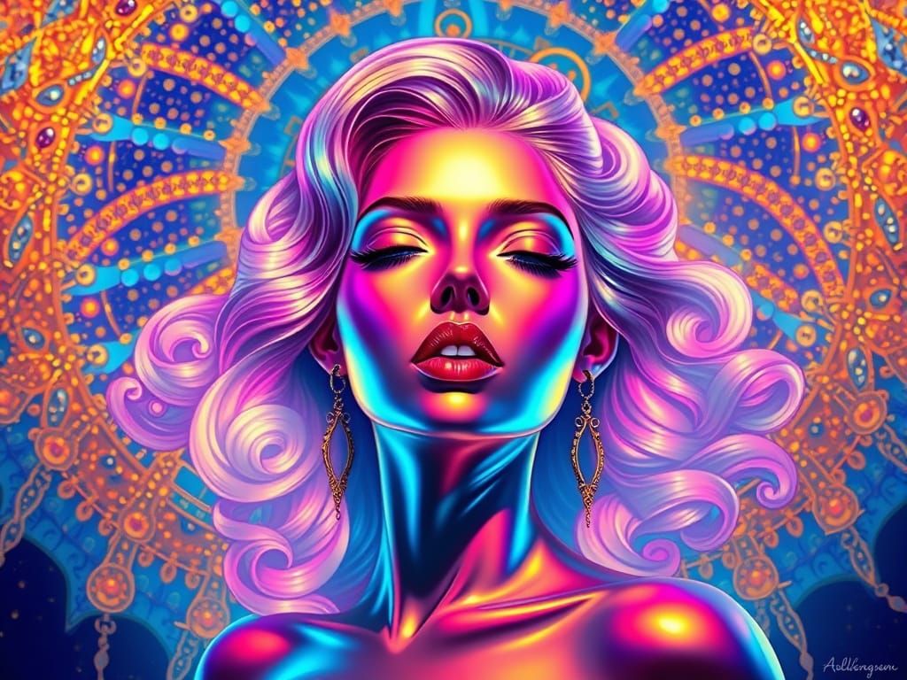 Ethereal Goddess in Vibrant Art Nouveau Futurism