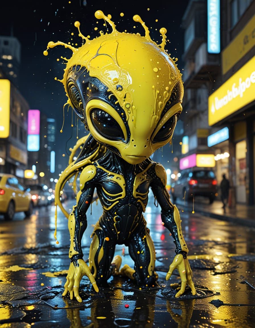 Alien Xenomorph Made of Liquid in Vivid Colors