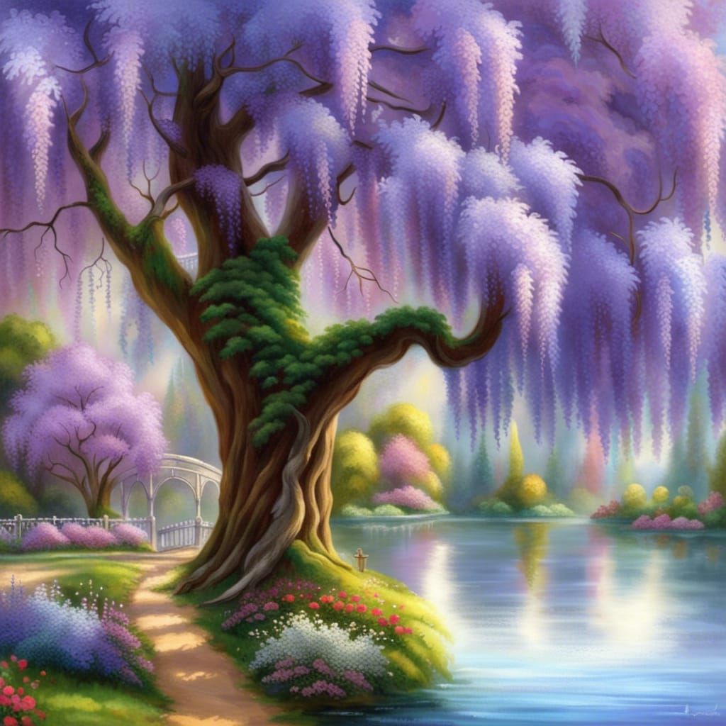 Beautiful lake oasis with Crystal clear blue water& wisteria...