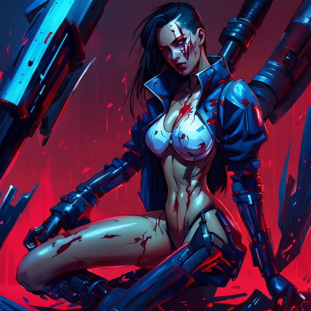 Elegant Cyborg Woman in Cyberpunk Style