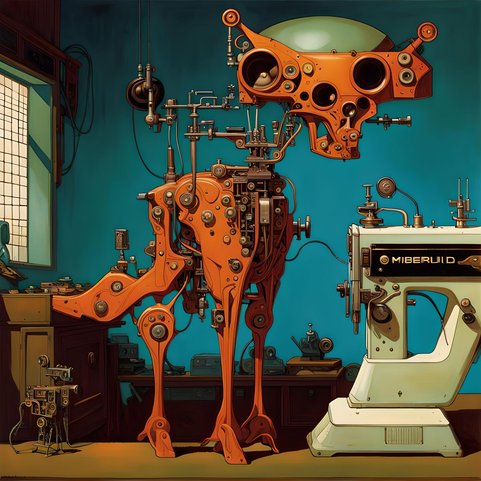 Biopunk Sewing Machine Ghetto Blaster Art