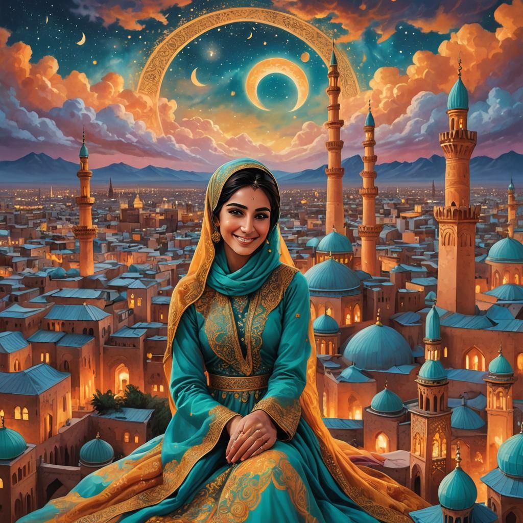 Mystical Iranian Girl in Dreamy Persian Landscape