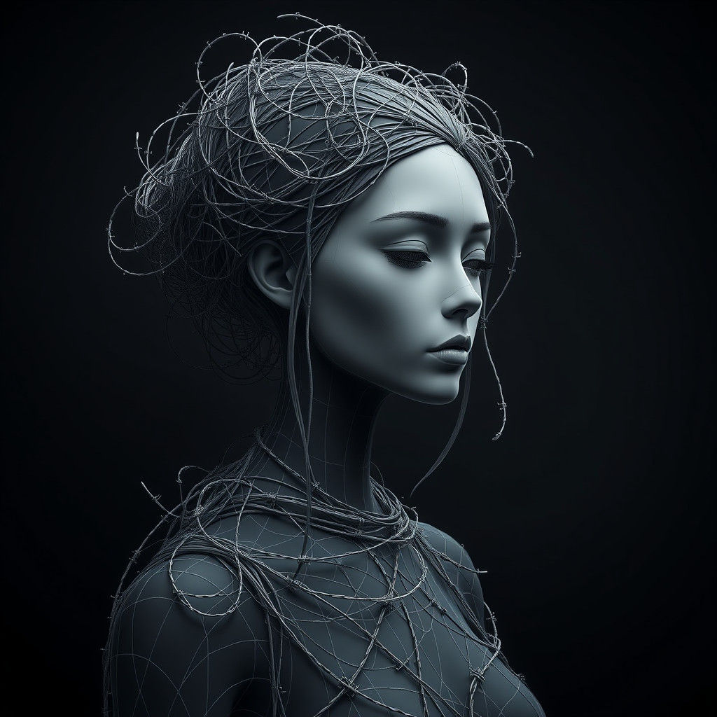 Barbed Wire Woman in Surreal Digital Art
