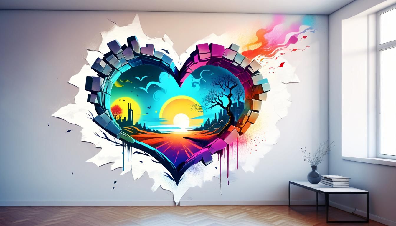 Mystical Heart Portal in Apartment Wall: Digital Ink Art