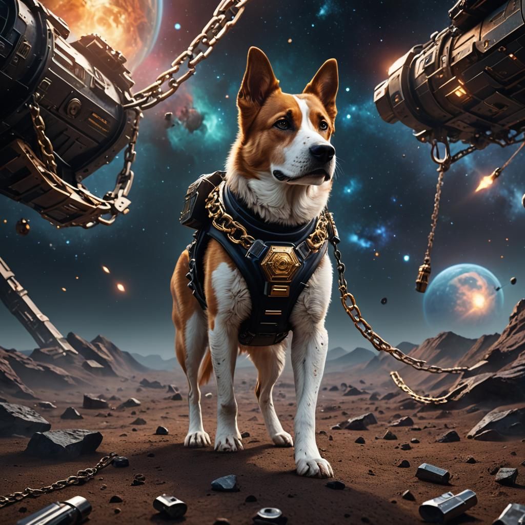 Dog in Space with Chains: Detailed Matte Painting
