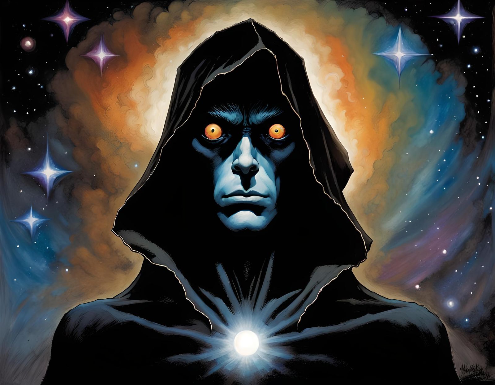 Shadow Figure Portrait with Glowing Aura