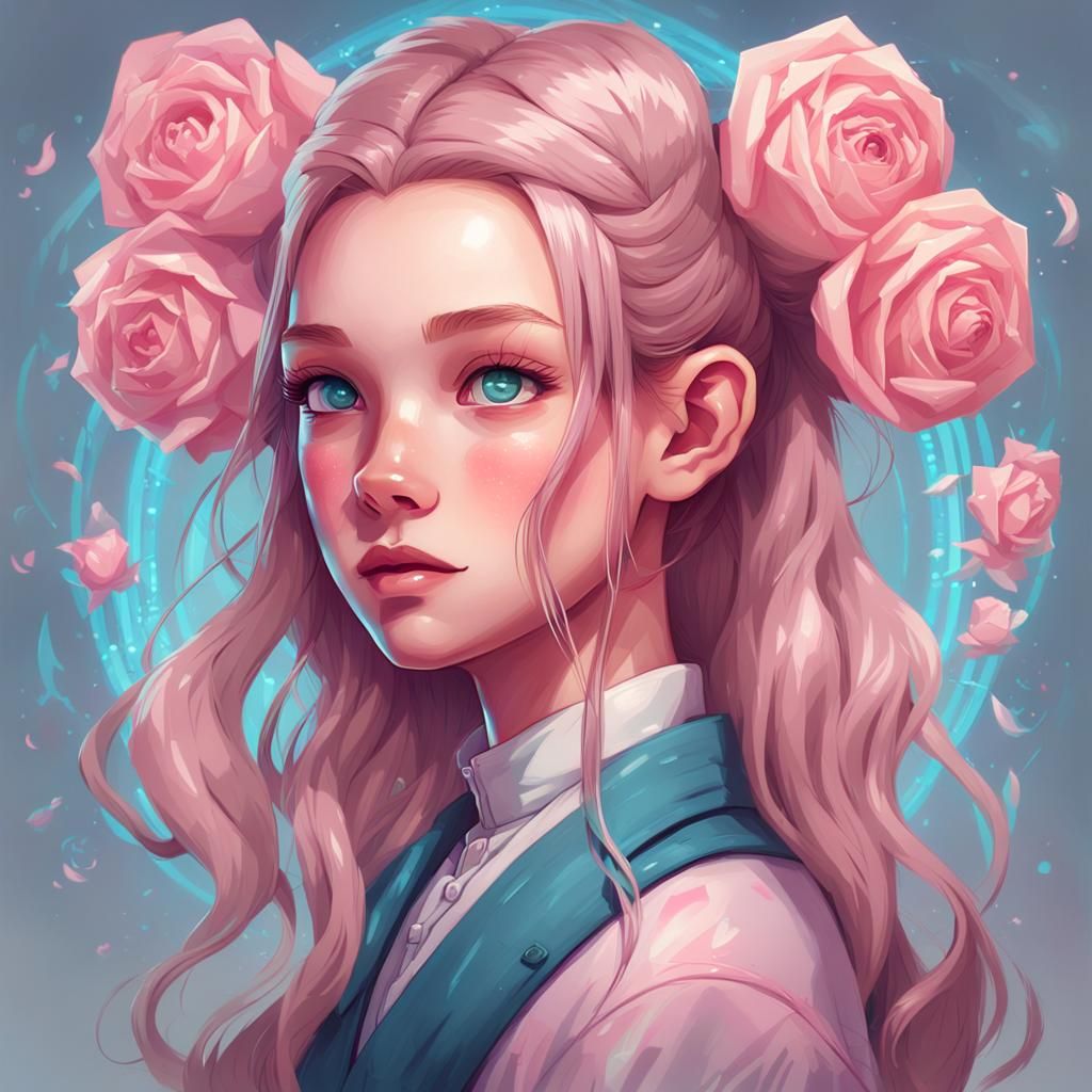 Pink Haired Girl Portrait in Digital Art Style