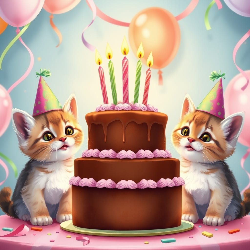 Adorable Kittens Celebrate Happy Birthday with Vibrant Party