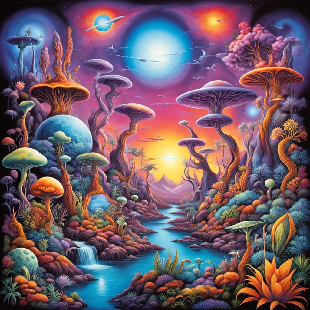 Alien Planet Landscape in Airbrush Style