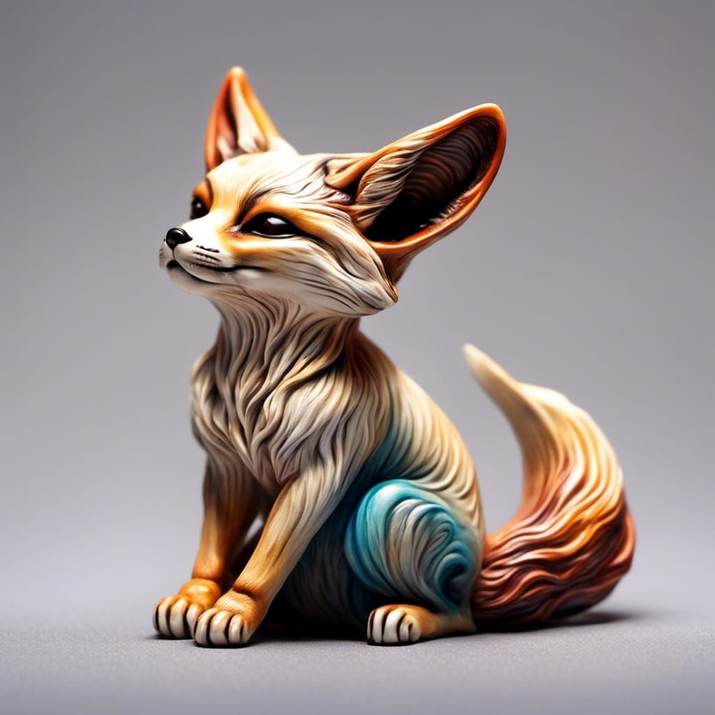 yakisugi netsuke of a fennec fox praying