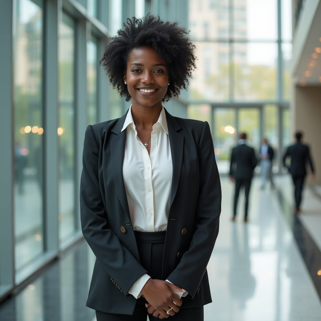 African American Woman in Office Lobby