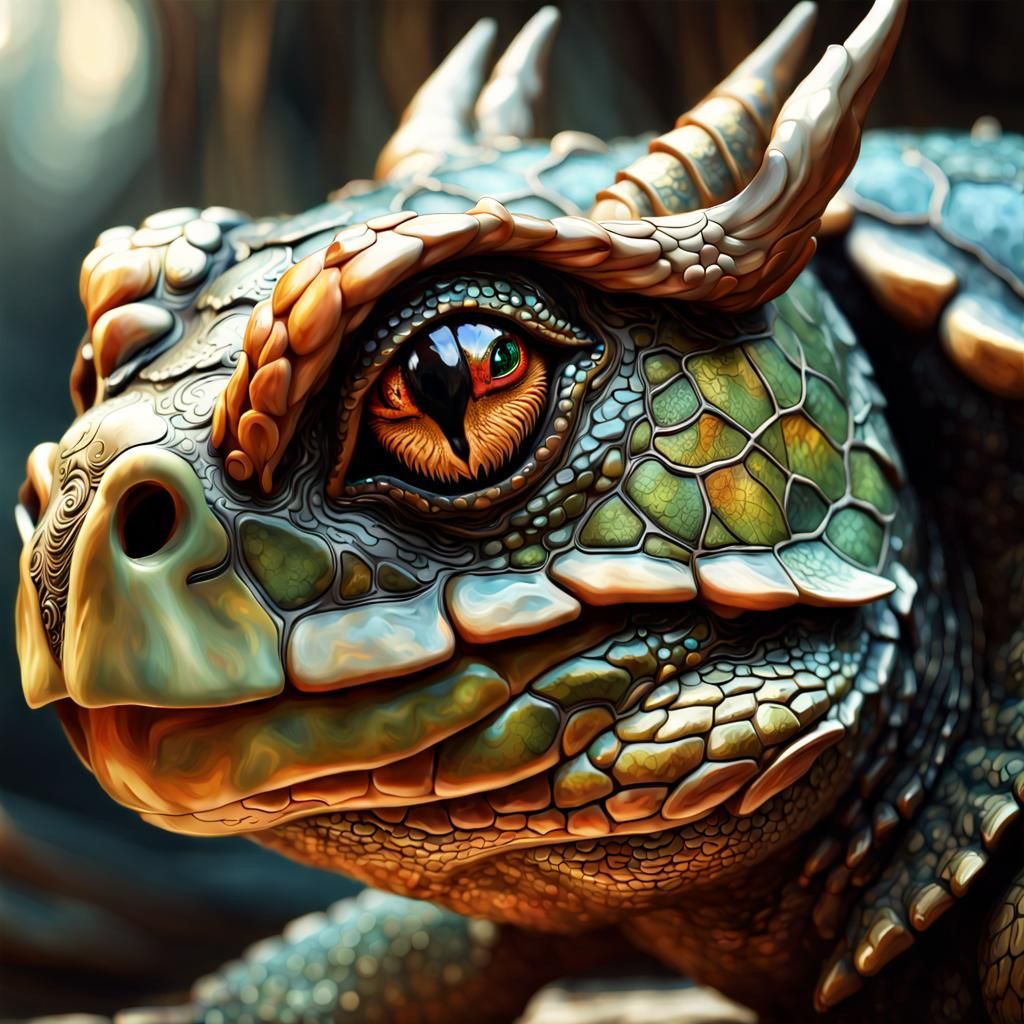 Detailed Turtle Dragon Portrait in 3D