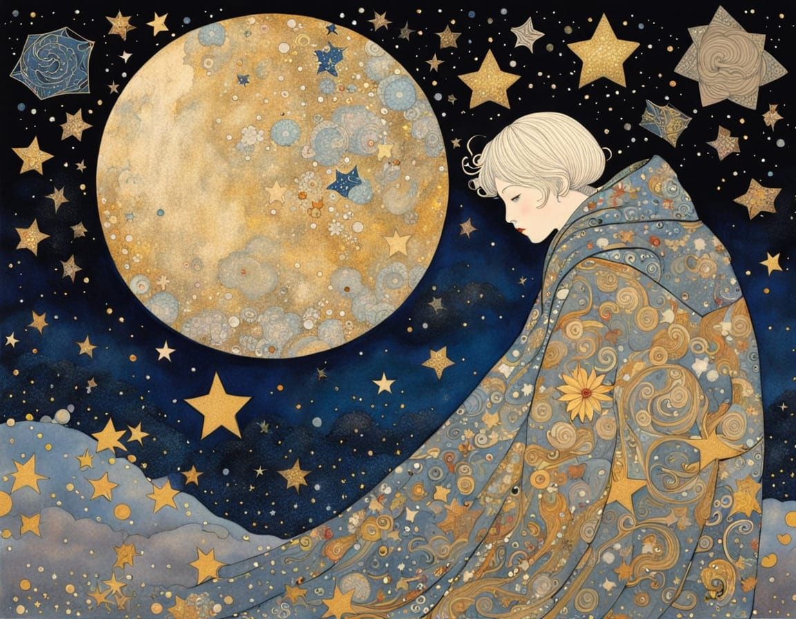 Celestial Goddess Reaching for a Cat, Art Nouveau