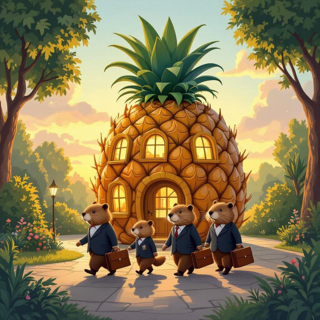 Beavers in Suits Head Home From Giant Pineapple Office