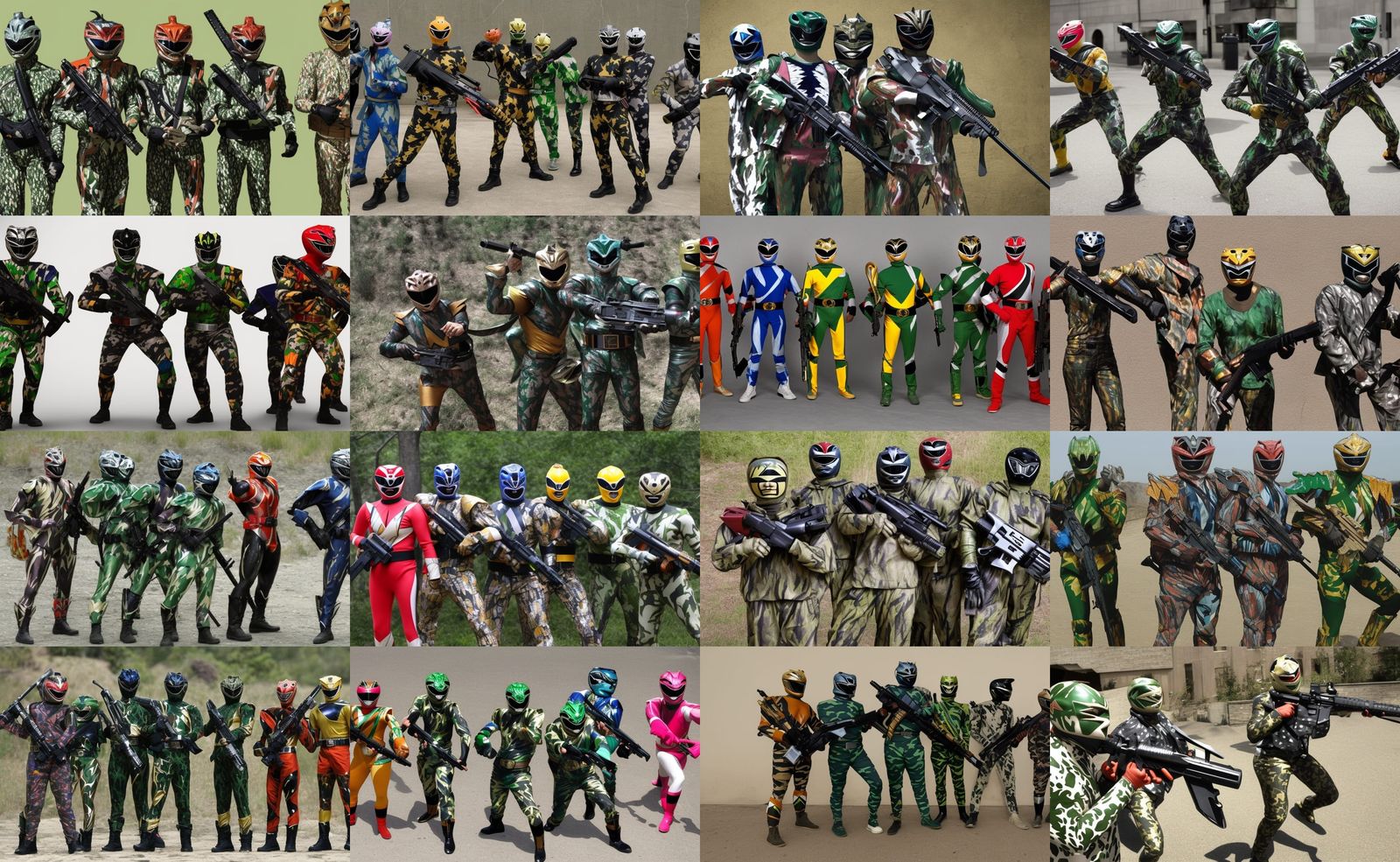 Camouflaged Power Rangers with Assault Rifles