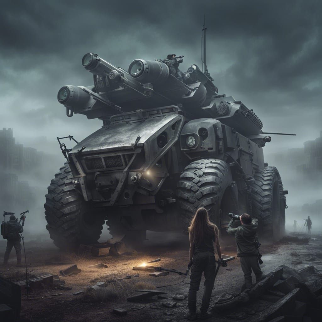 Armored Vehicle Prepares to Battle Giant Monster