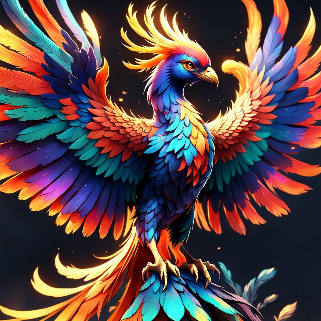 Colorful Phoenix Bird in Anime Style