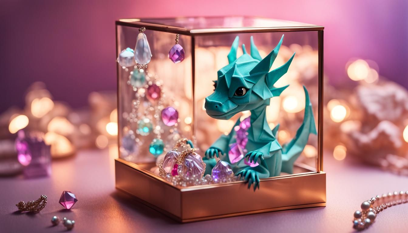 Miniature Origami Dragon in Glass Jewelry Box