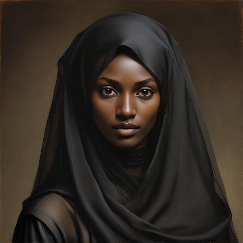 portrait of a young african woman wearing a long black veil