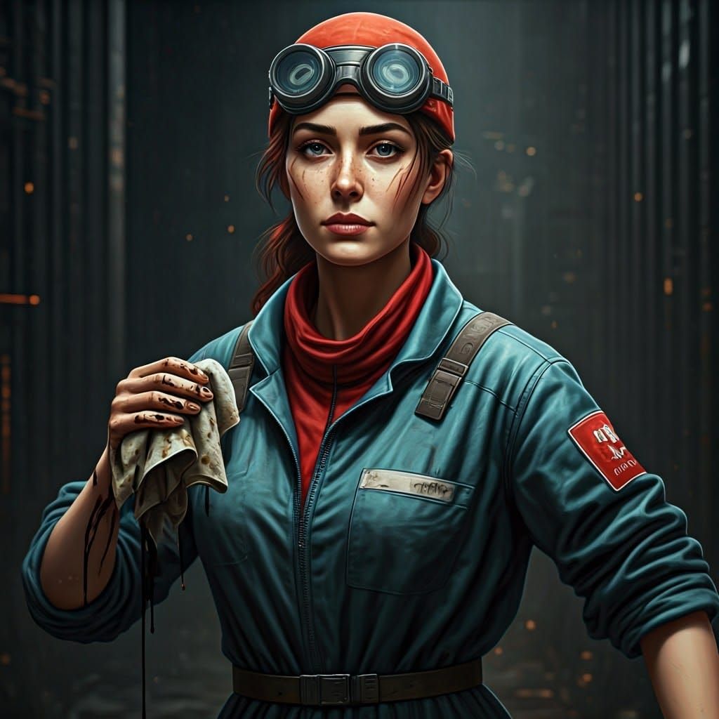 Hyper-Detailed Portrait of a Female Mechanic in a Fantastica...