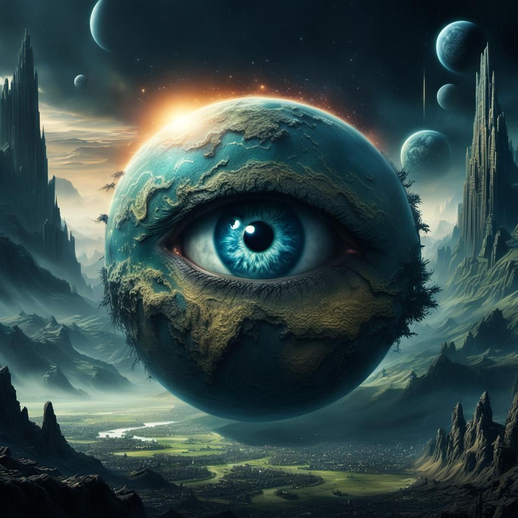 Sentient Planet with Eyes: Digital Matte Painting