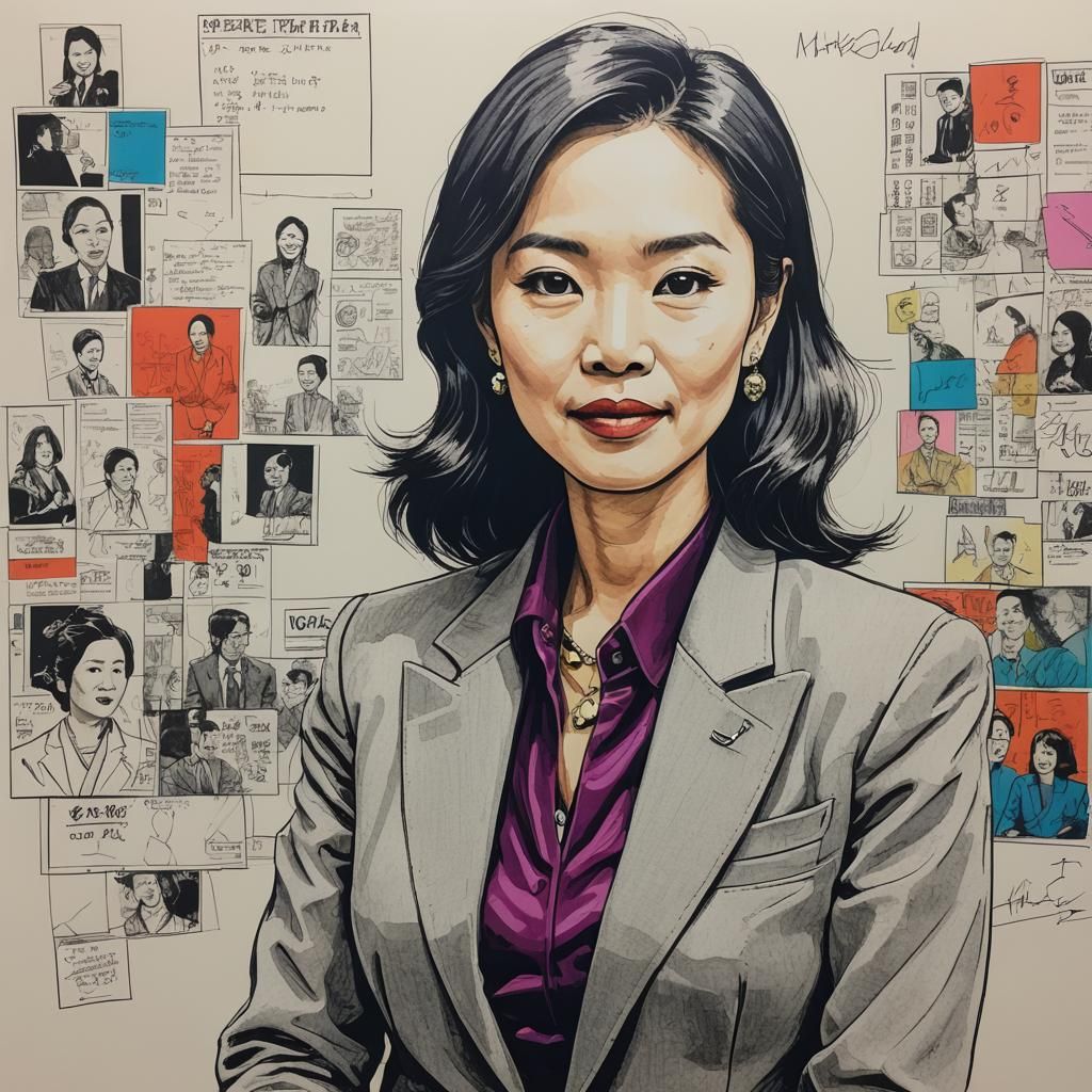 Asian Businesswoman in Pop Art Feltpen Sketch