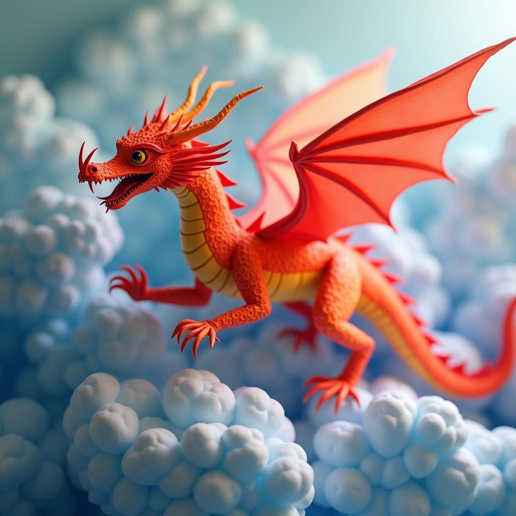 Colorful Origami Dragon Flying in Dreamworld
