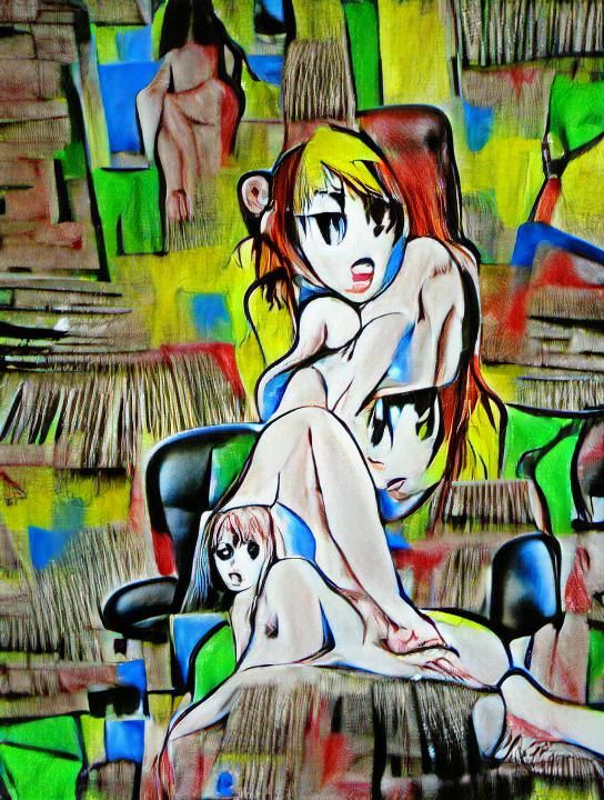 Naked Anime Girl Ink Drawing in Pop Art Style