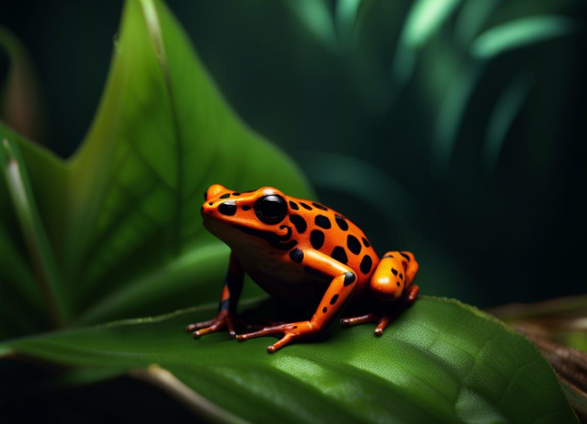 Poison Dart Frog on Leaf in Dramatic Lighting