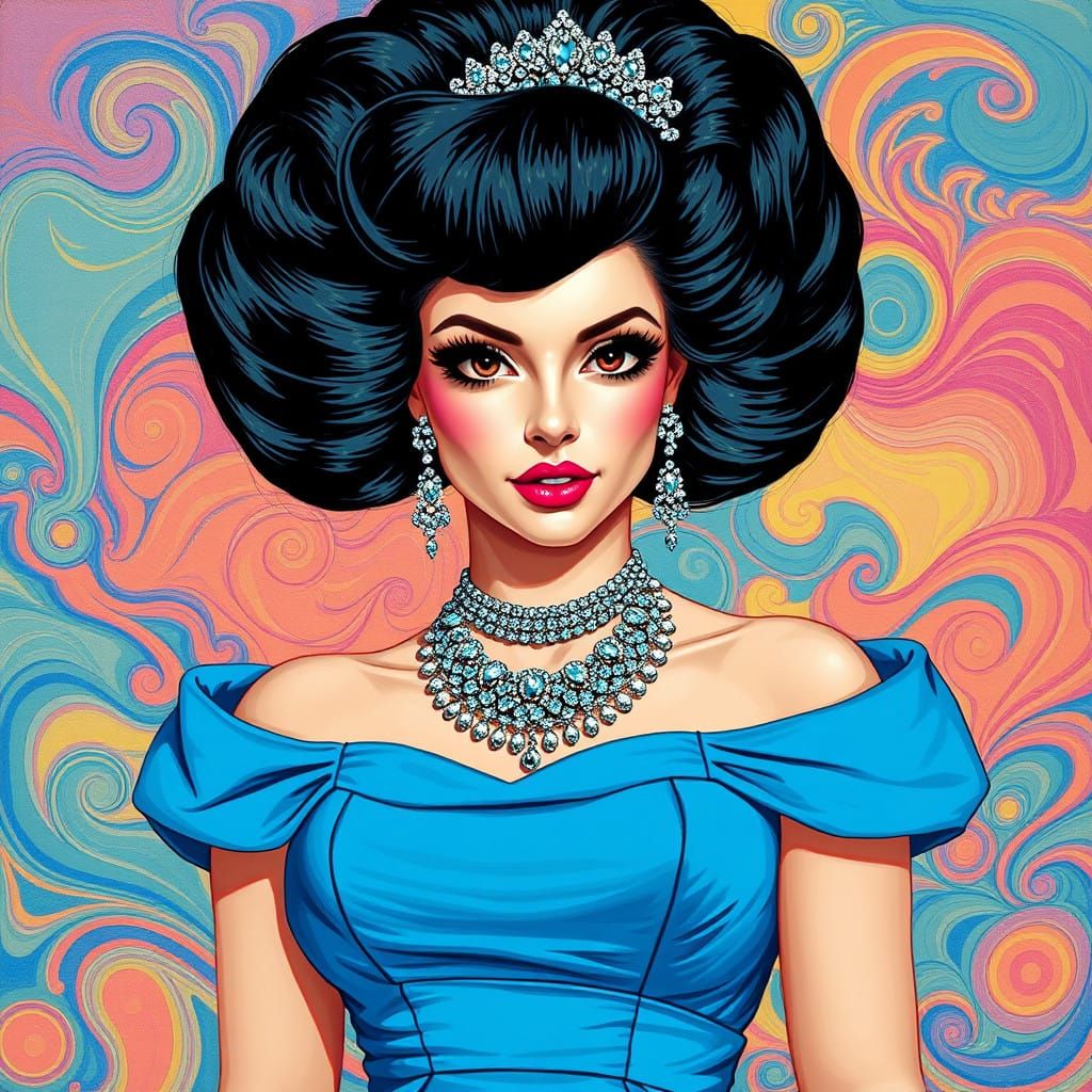 Vibrant 80s Bridesmaid in Blue, Big Hair, and Whimsical Deta...