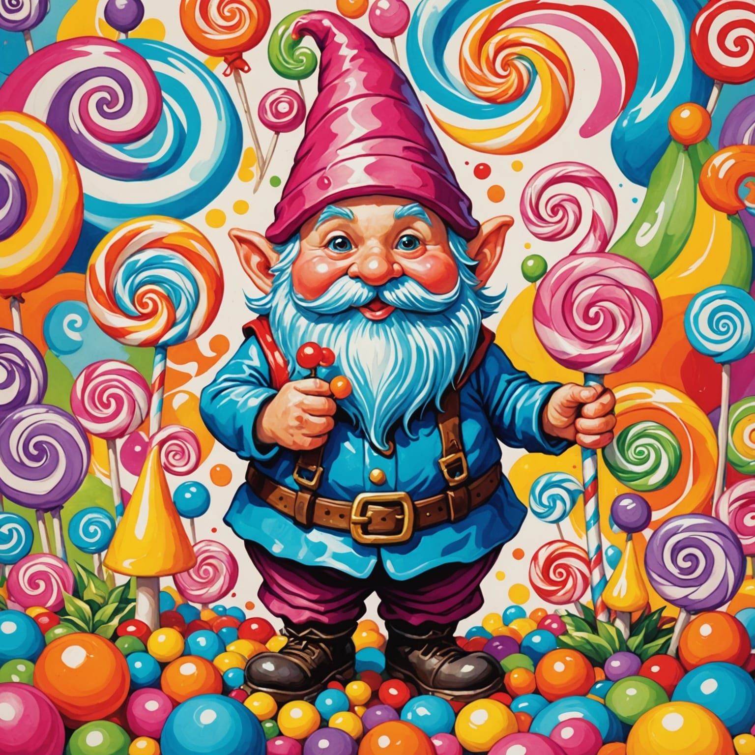 Mischievous Candy Gnome in Gouache Wonderland