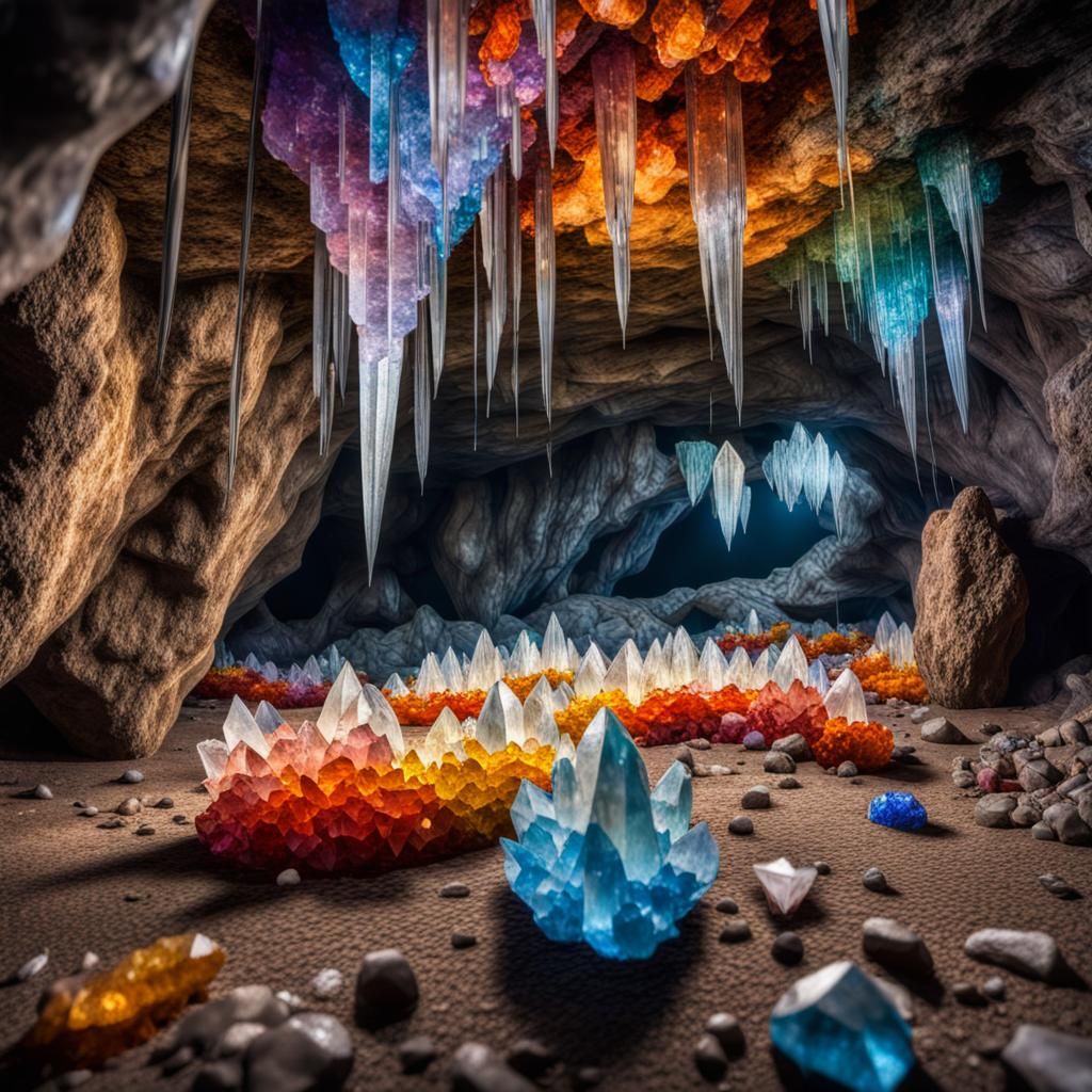Colorful Crystal Cave with Transparent Formations