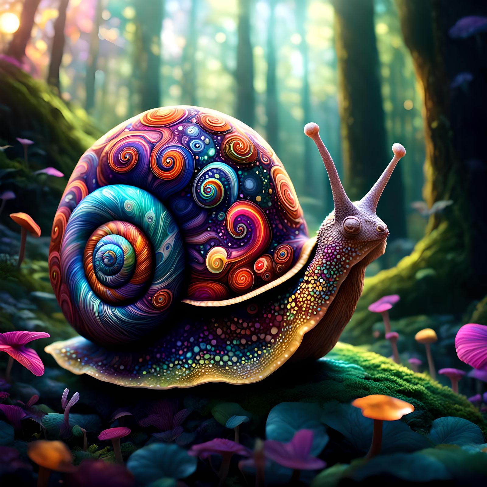 Psychedelic Snail Garden in Graffiti Art Style