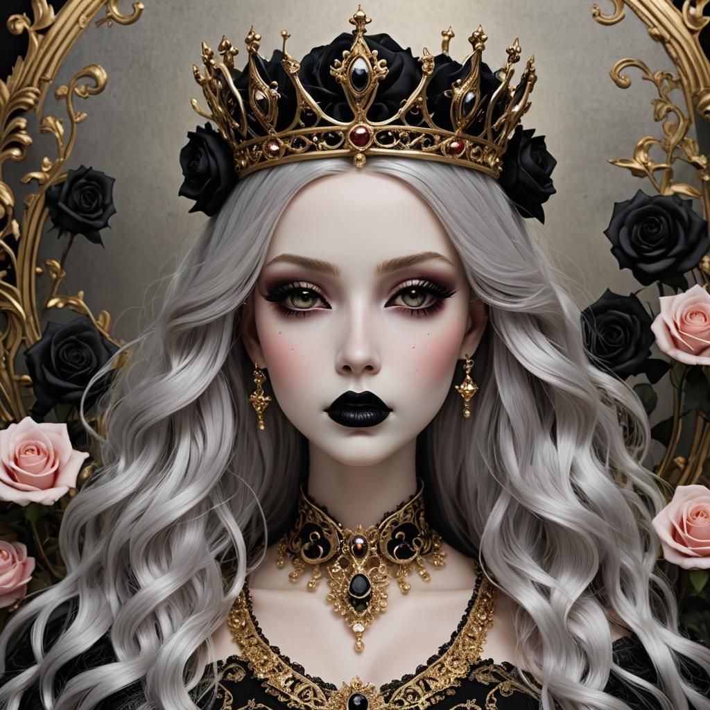 Gothic Queen with Rose Hair and Crown