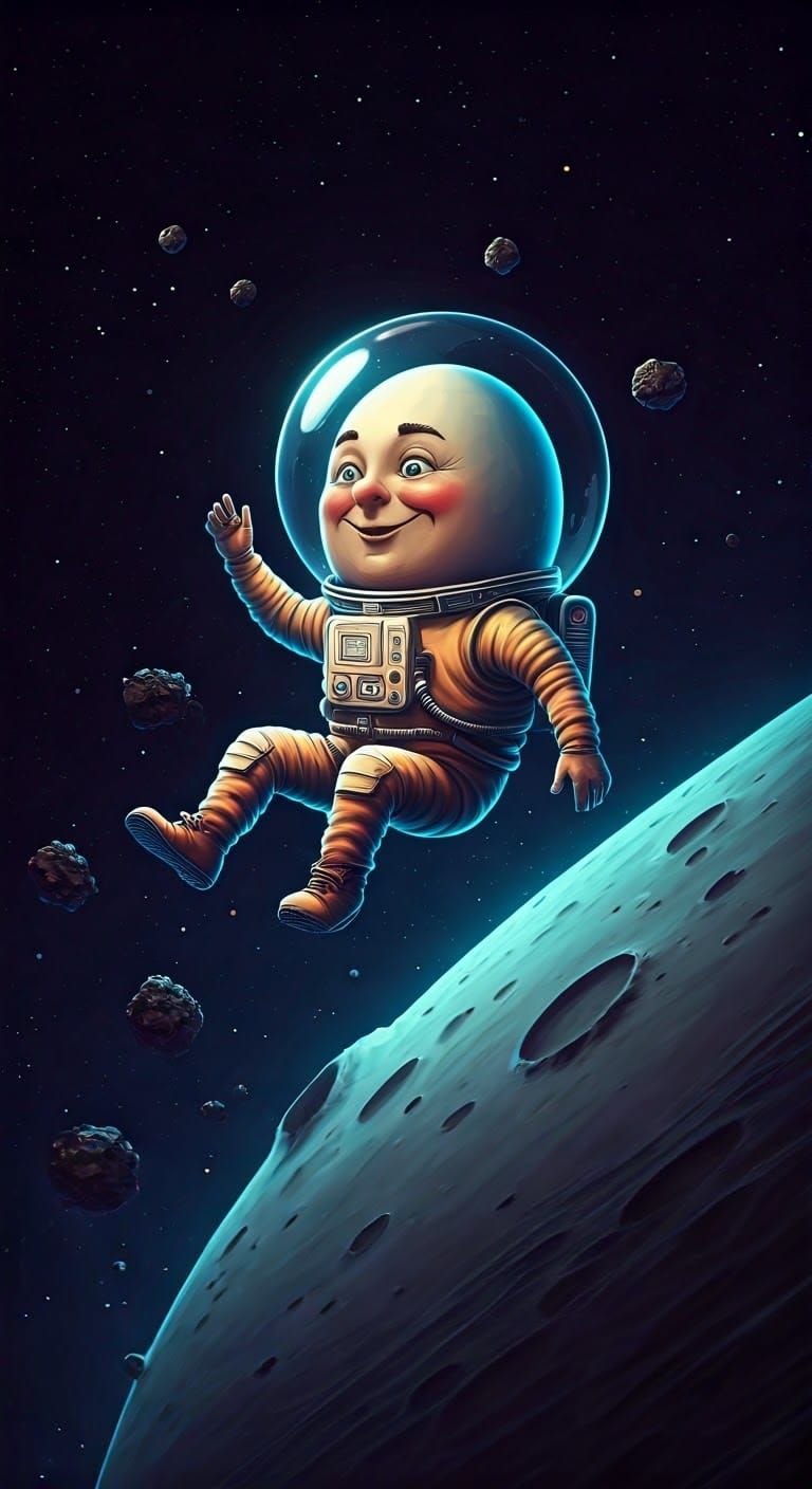Humpty Dumpty's Lunar Mishap in Sci-Fi Style