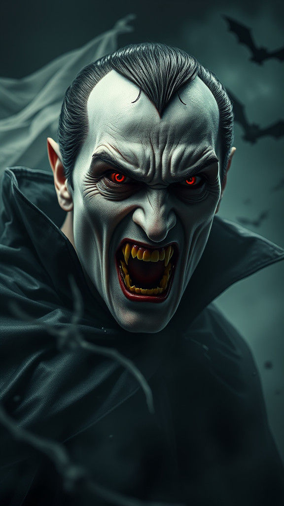 Dracula's Gruesome Transformation in Dramatic Lighting