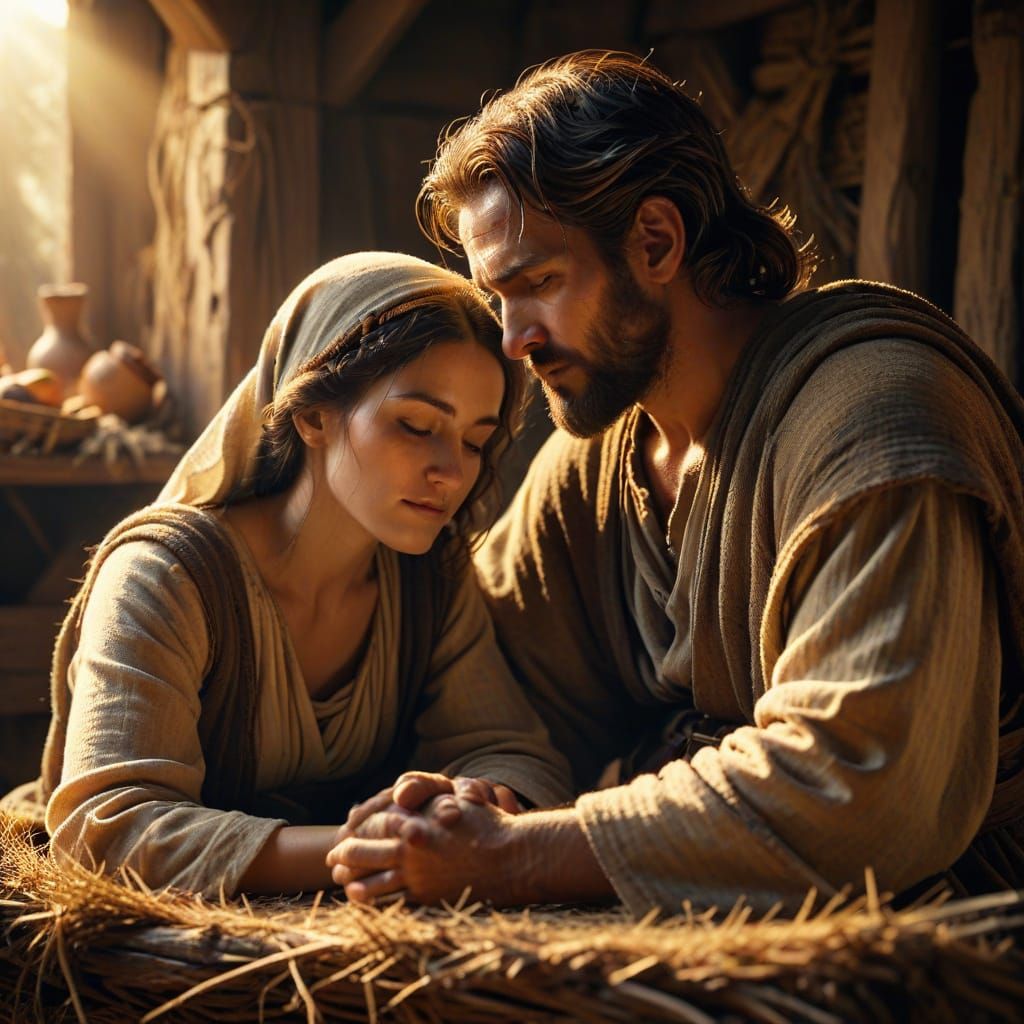 Mary and Joseph in a Humble Manger, Cinematic Film Still