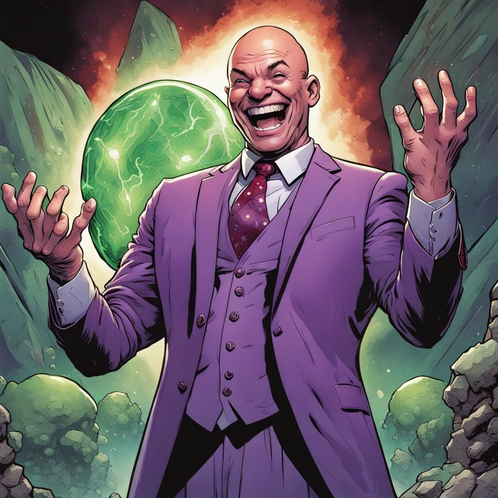 Evil Bald Man Laughing with Glowing Rock Comic Art