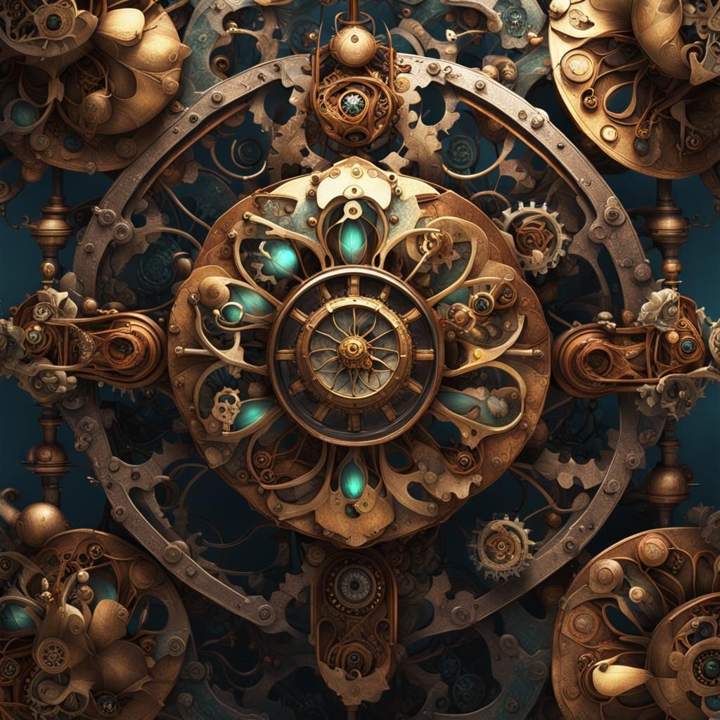 Intricate Steampunk Flower in Detailed Matte Painting