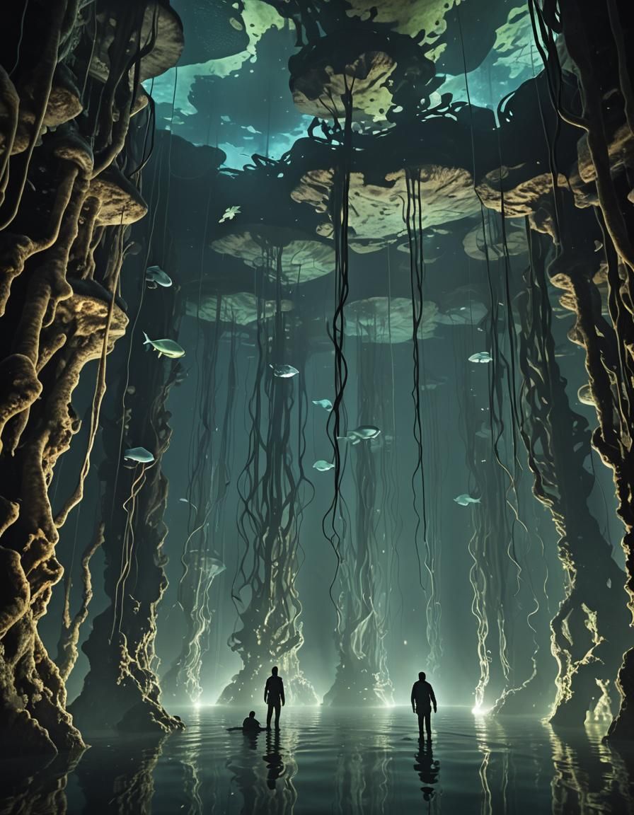 Eerie Bioluminescent Chamber in the Abyssal Depths