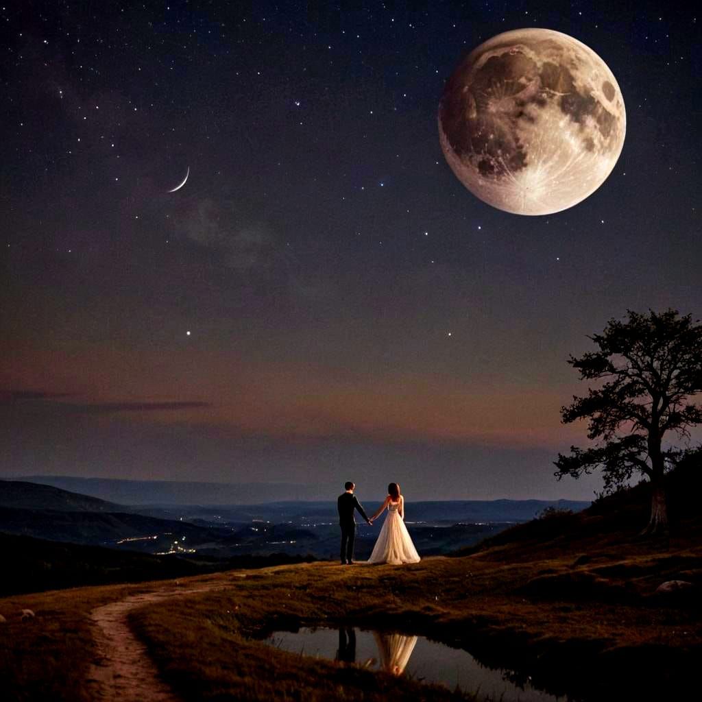 Romantic Couple Under a Starry Moonlit Sky