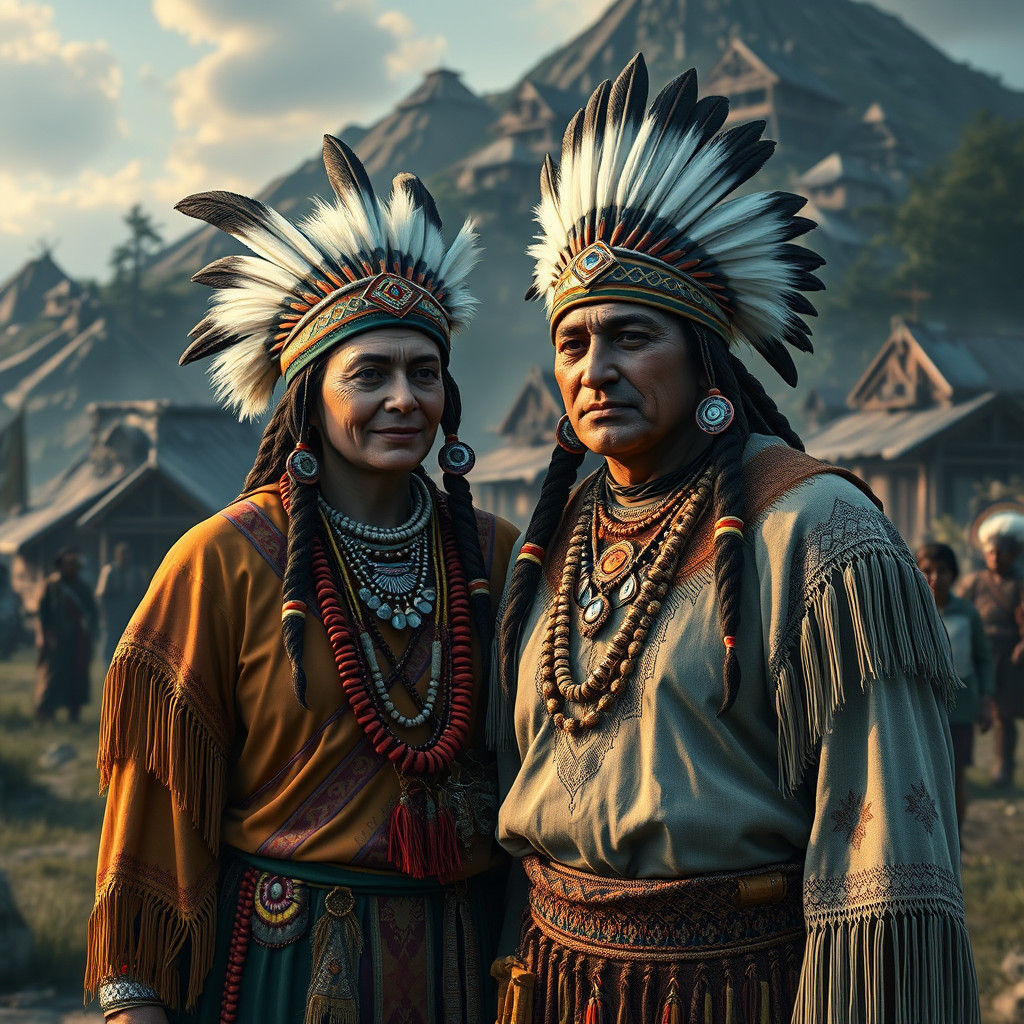 Cherokee Couple Welcoming Guests: Fantasy Concept Art