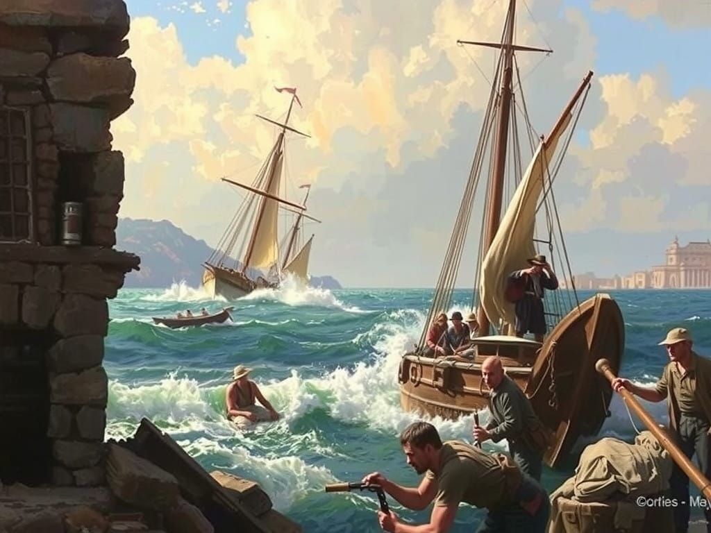 Dramatic Maritime Scene in Traditional Oil Painting Style