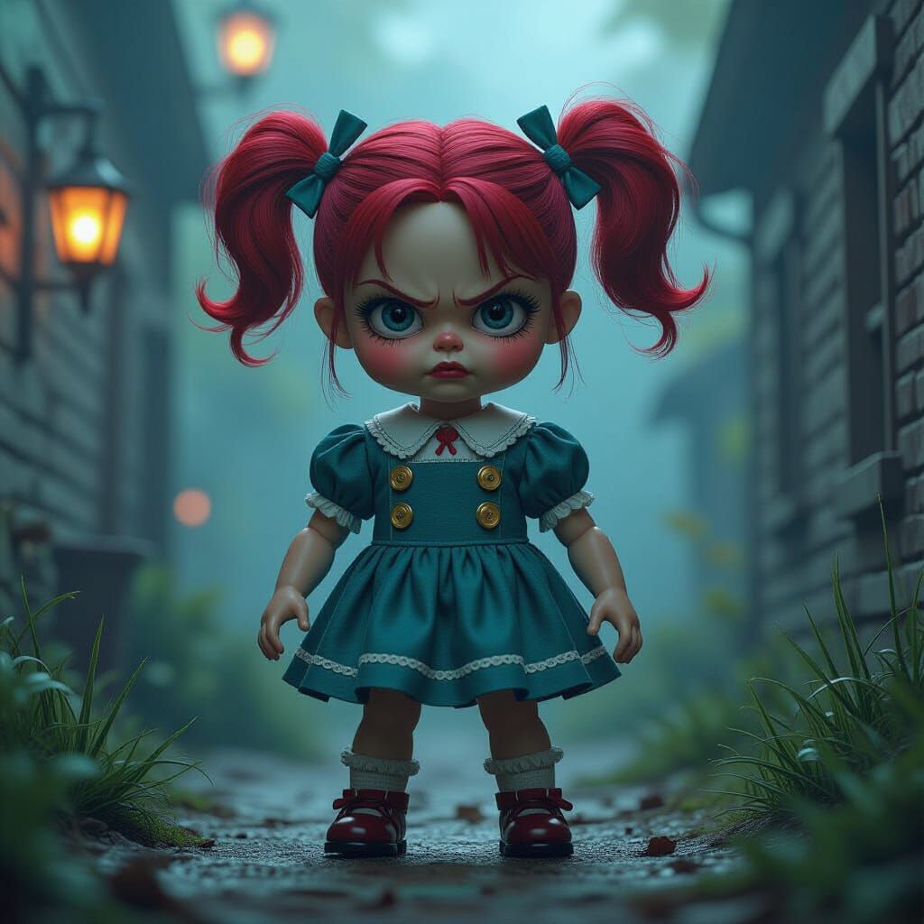 Scrump the Doll's Angry Stare in Sinister Setting